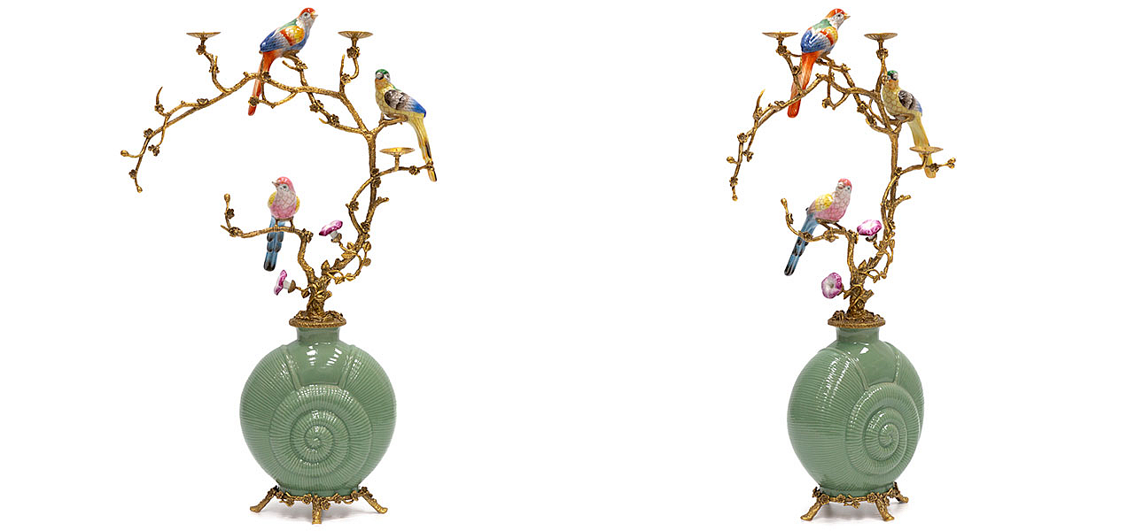 Ваза фарфоровая зеленая с фигурками птиц Porcelain bird Ваза фарфоровая зеленая с фигурками птиц Porcelain bird - Loft-Concept в Твери