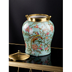 Ваза округлой формы из фарфора с рисунком и бронзовой крышкой Turquoise Blooming Garden варинант исполнения - 2 | Loft Concept в Твери