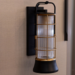 Настенный фонарь цилиндрической формы с рифленым стеклом в золотом каркасе на черном прямоугольном основании Eurofase варинант исполнения - 9 | Loft Concept в Твери