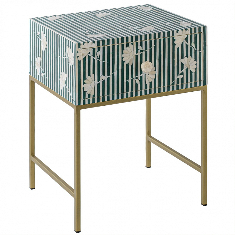 Тумбочка Green Flower Indian Bone Inlay nightstand Зеленый Тумбочка Green Flower Indian Bone Inlay nightstand Зеленый в Твери | Loft Concept