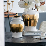 Ваза белая с крышкой и золотистыми фрагментами 46 см Chinoiserie Ceramics варинант исполнения - 1 | Loft Concept в Твери