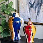 Ваза с крышкой и мазками синего и золого цвета на белом фоне Chinoiserie Ceramics варинант исполнения - 5 | Loft Concept в Твери