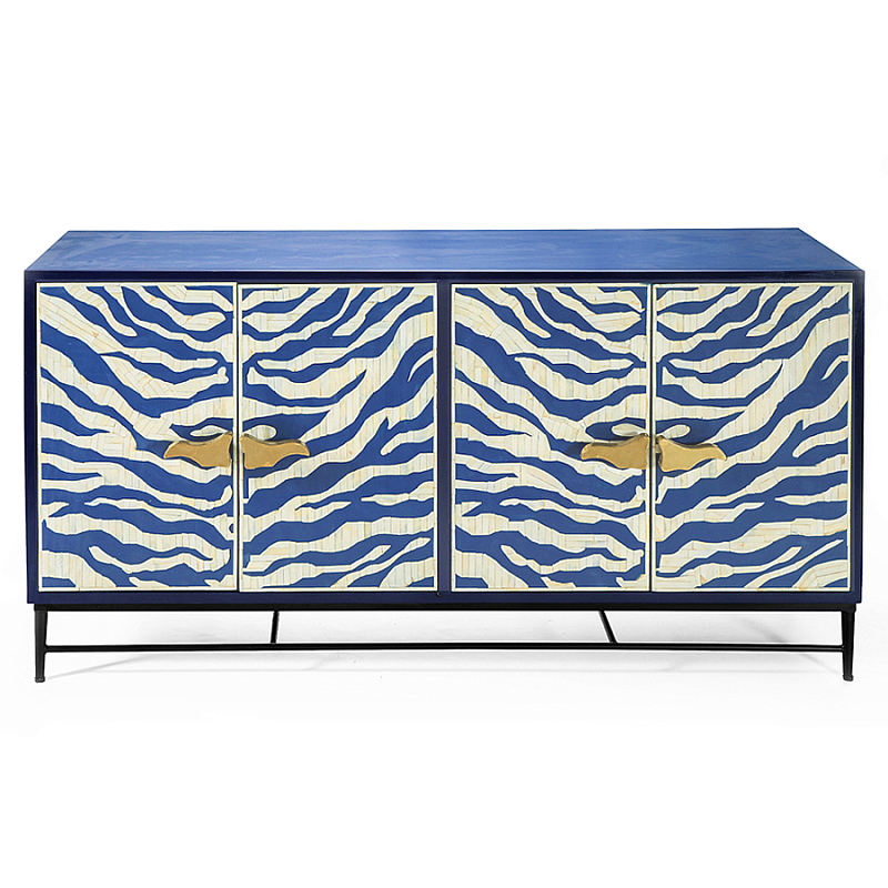 Буфет в гостиную с инкрустацией Bone Inlay Deco Sideboard - Orleans ZEBRA Белый Синий Золотой в Твери | Loft Concept 