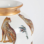 Ваза белая овальная с рисунком леопардов и золотыми акцентами LEOPARD Collection варинант исполнения - 1 | Loft Concept в Твери