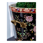 Кашпо из фарфора черная с цветочной росписью и бронзовой стрекозой Spring Garden варинант исполнения - 5 | Loft Concept в Твери