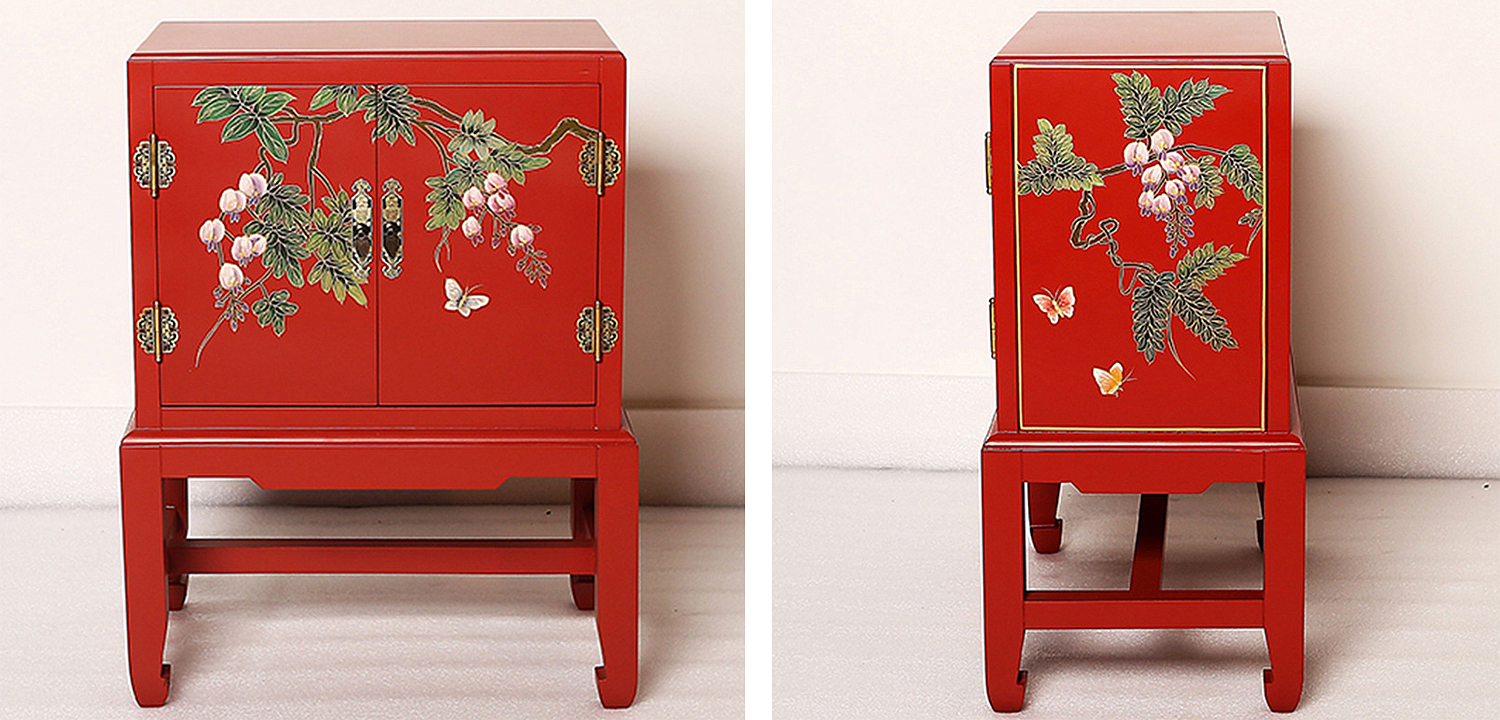 Красная Тумба в Китайском Стиле ручная роспись Бабочки и Ветвь Butterflies and Branch Nightstand Красная Тумба в Китайском Стиле ручная роспись Бабочки и Ветвь Butterflies and Branch Nightstand - Loft-Concept в Твери