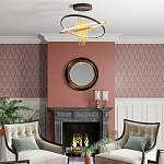 Люстра подвесная с 2-мя пересекающимися круглыми подвесами в черном и золотистом цвете и вертикальными подвесками Ring Horizontal варинант исполнения - 3 | Loft Concept в Твери