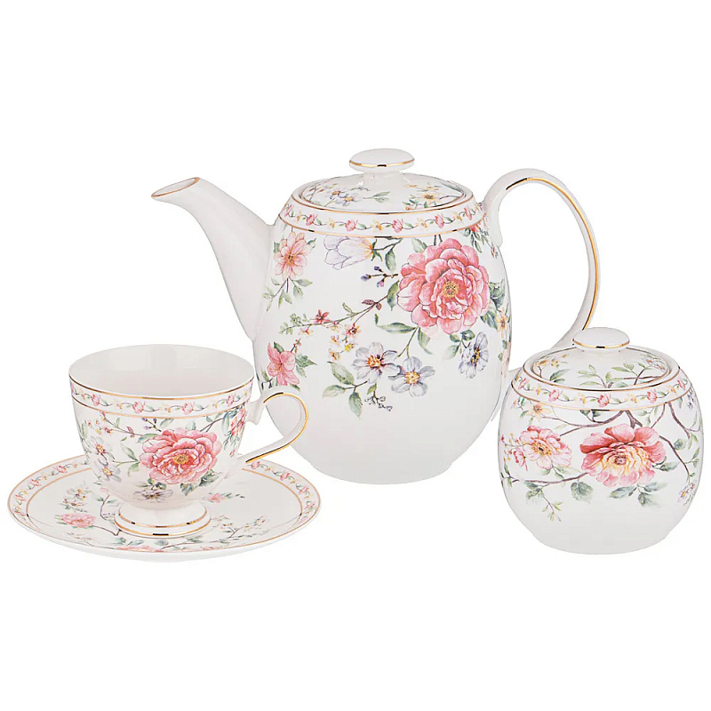Чайный сервиз из фарфора на 6 персон 14 предметов Flower Porcelain Collection Белый Мульти Чайный сервиз из фарфора на 6 персон 14 предметов Flower Porcelain Collection Белый Мульти в Твери | Loft Concept