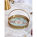 Блюдо круглое с ручкой и голубым фарфоровым дном с цветочным рисунком Blue Garden варинант исполнения - 3 | Loft Concept в Твери