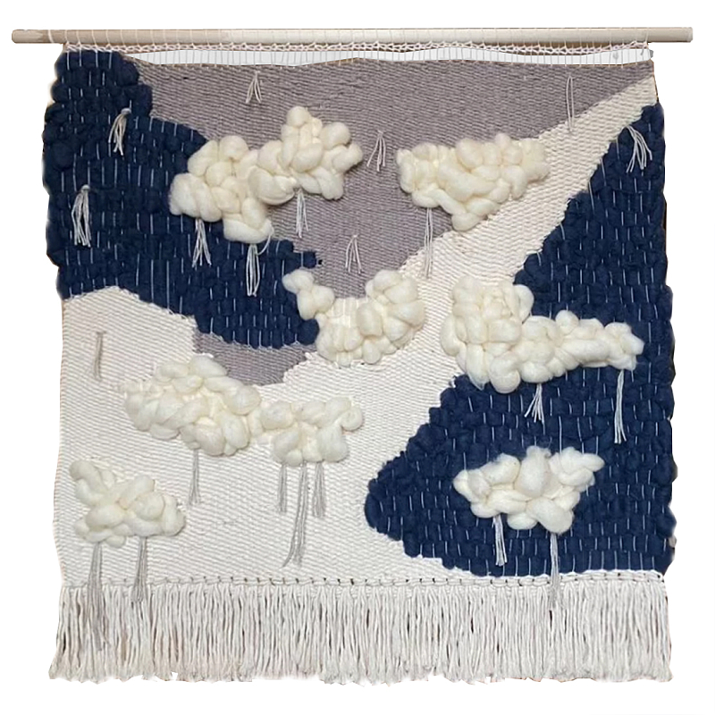 Гобелен из шерсти черно-белый Облака ivory ( слоновая кость ) Черный в Твери | Loft Concept 