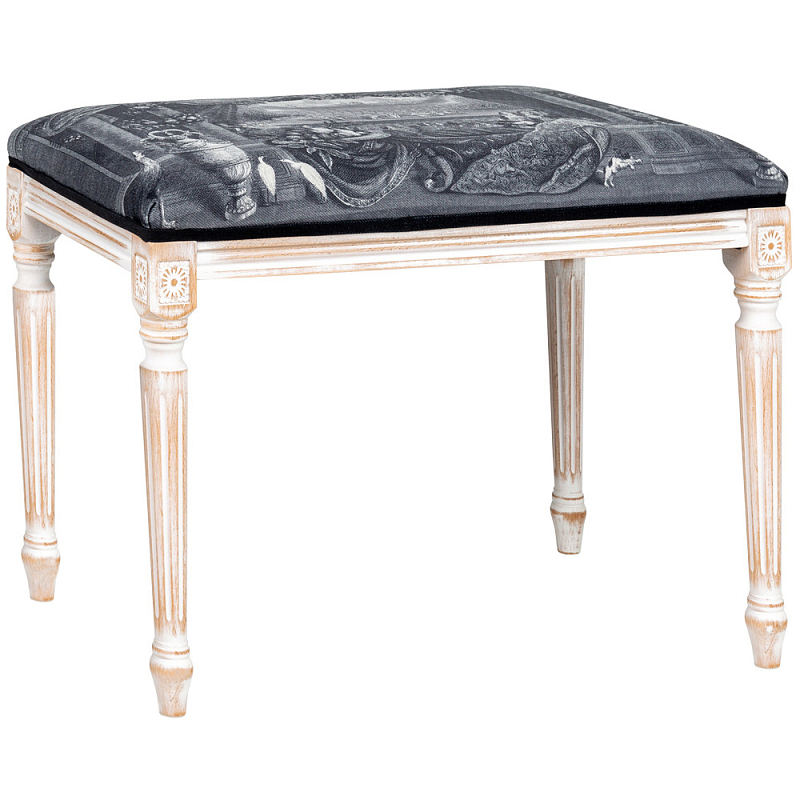 Банкетка Palace Gardens Bench Seat Черно-белый Белый винтажная патина Банкетка Palace Gardens Bench Seat Черно-белый Белый винтажная патина в Твери | Loft Concept