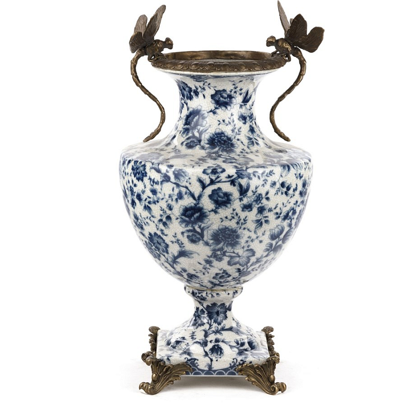 Ваза White and Blue Flowers Vase Белый Бронза Синий Ваза White and Blue Flowers Vase Белый Бронза Синий в Твери | Loft Concept