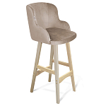 Барный стул со спинкой и подлокотниками на 4-х деревянных ножках Бежевый Велюр Ava Charm варинант исполнения - 1 | Loft Concept в Твери