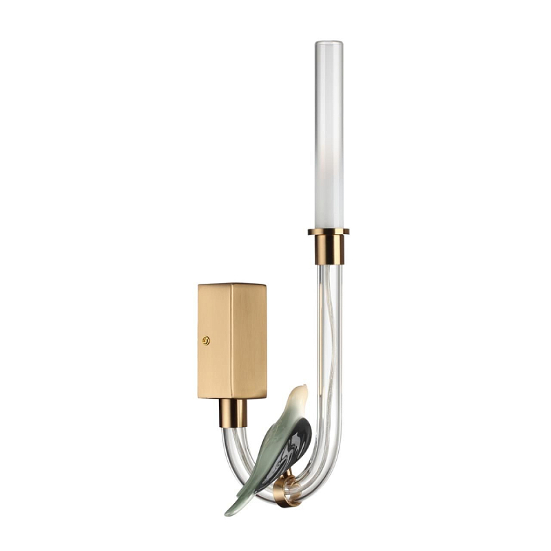 Бра с прозрачной изогнутой трубкой и декоративной фигуркой птицы Ganthea Бронза Белый в Твери | Loft Concept 