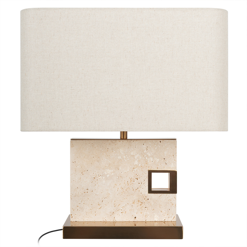Настольная лампа с прямоугольным основанием из натурального камня c тканевым абажуром Lapis Tiburtinus Коричневый Бронза в Твери | Loft Concept 