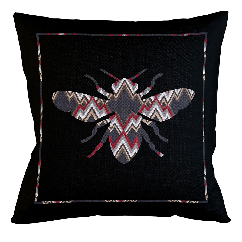 Подушка декоративная пчела цветной орнамент Ikat Pattern Черный Мульти Бежевый Подушка декоративная пчела цветной орнамент Ikat Pattern Черный Мульти Бежевый в Твери | Loft Concept