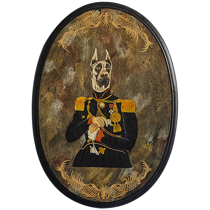 Картина в овальной раме Chinoiserie Great Dane Dog Portrait Золотой Черный Коричневый Картина в овальной раме Chinoiserie Great Dane Dog Portrait Золотой Черный Коричневый в Твери | Loft Concept
