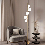 Торшер на золотом основании с 5-ю белыми шарообразными плафонами Bubble варинант исполнения - 4 | Loft Concept в Твери