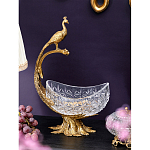 Чаша из прозрачного стекла на бронзовой подставке в виде павлина с рельефным хвостом Eden Garden варинант исполнения - 2 | Loft Concept в Твери