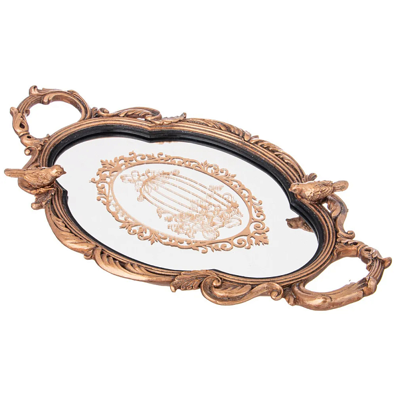 Поднос декоративный с фигурками птиц Mirror Surface Bronze Бронза Поднос декоративный с фигурками птиц Mirror Surface Bronze Бронза в Твери | Loft Concept