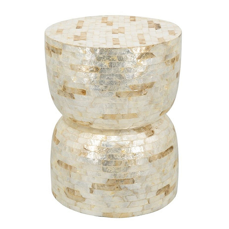 Приставной столик с мозаичным рисунком из раковин устриц Bone Inlay Кремовый в Твери | Loft Concept 