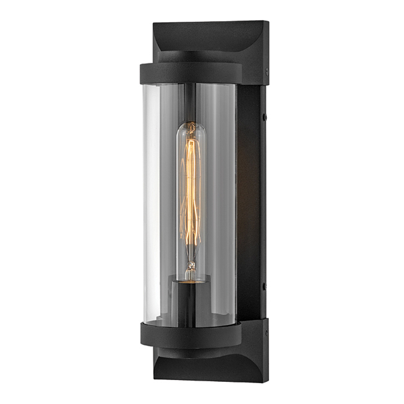 Настенный фонарь в индустриальном стиле с вытянутым цилиндрическим плафоном из прозрачного стекла и черным корпусом Hinkley Черный Прозрачное Стекло в Твери | Loft Concept 