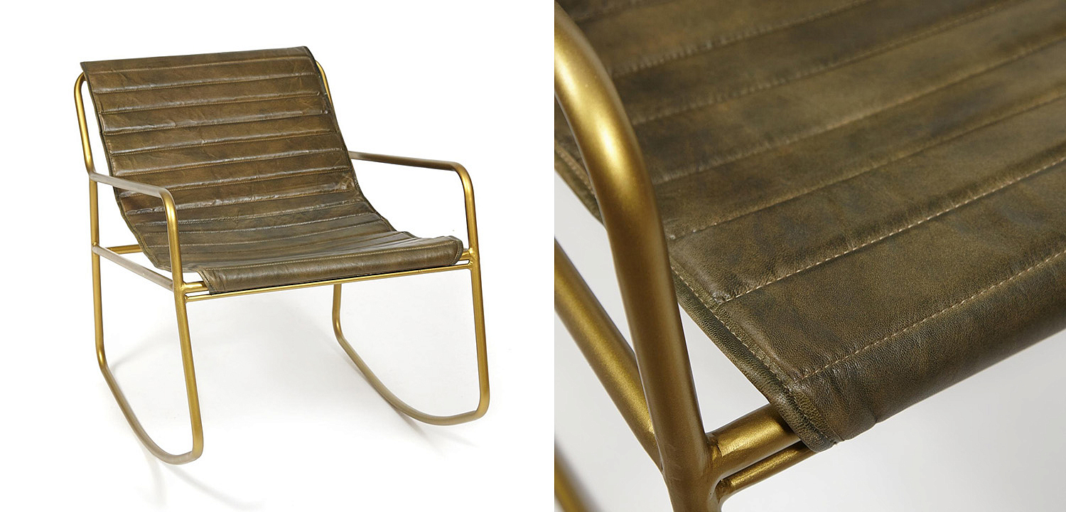 Кресло-качалка Industrial buffalo leather rocking chair Кресло-качалка Industrial buffalo leather rocking chair - Loft-Concept в Твери