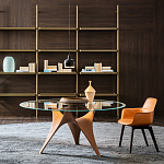 Дизайнерский круглый обеденный стол стеклянный с фигурным подстольем из цемента ARC Dining Table варинант исполнения - 5 | Loft Concept в Твери