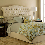 Кровать двуспальная бежевая с основанием из массива дуба с мягким изголовьем Flax Beds варинант исполнения - 1 | Loft Concept в Твери