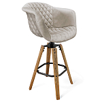 Барный стул со спинкой и мягкой обивкой с ромбами на 4-х деревянных ножках Бежевый Велюр Ava Charm варинант исполнения - 1 | Loft Concept в Твери