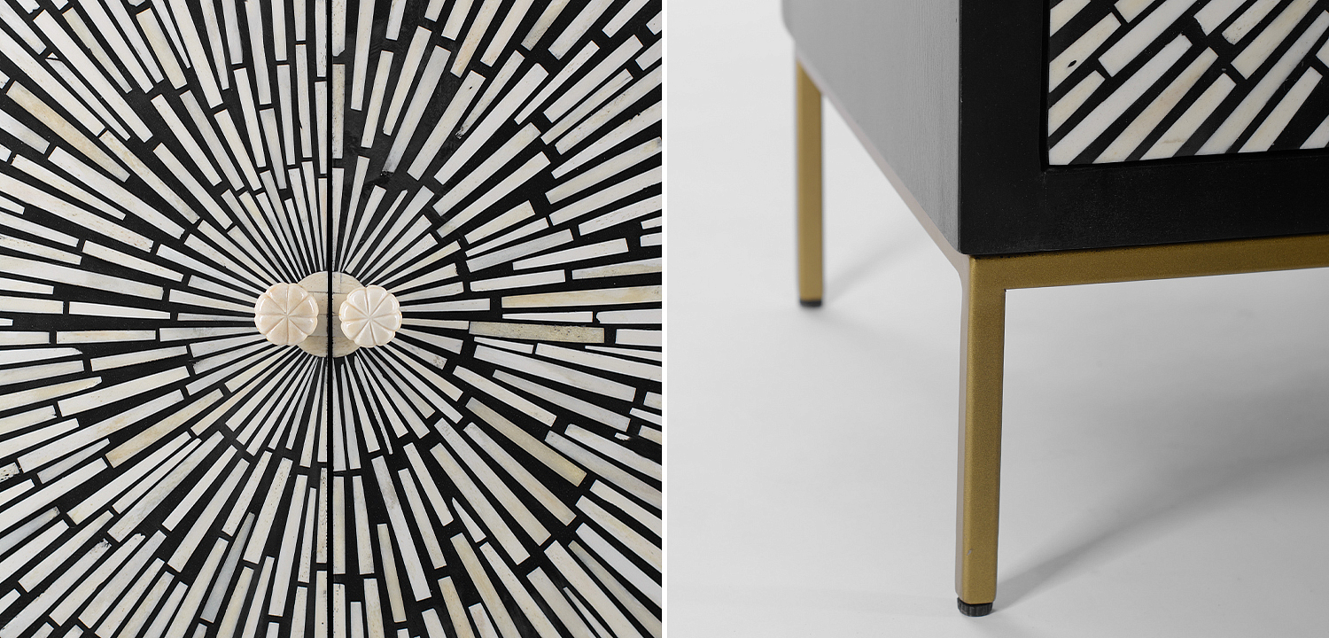 Комод с инкрустацией костью Bone Inlay White Rays black Черно-белый Комод с инкрустацией костью Bone Inlay White Rays black Черно-белый - Loft-Concept в Твери