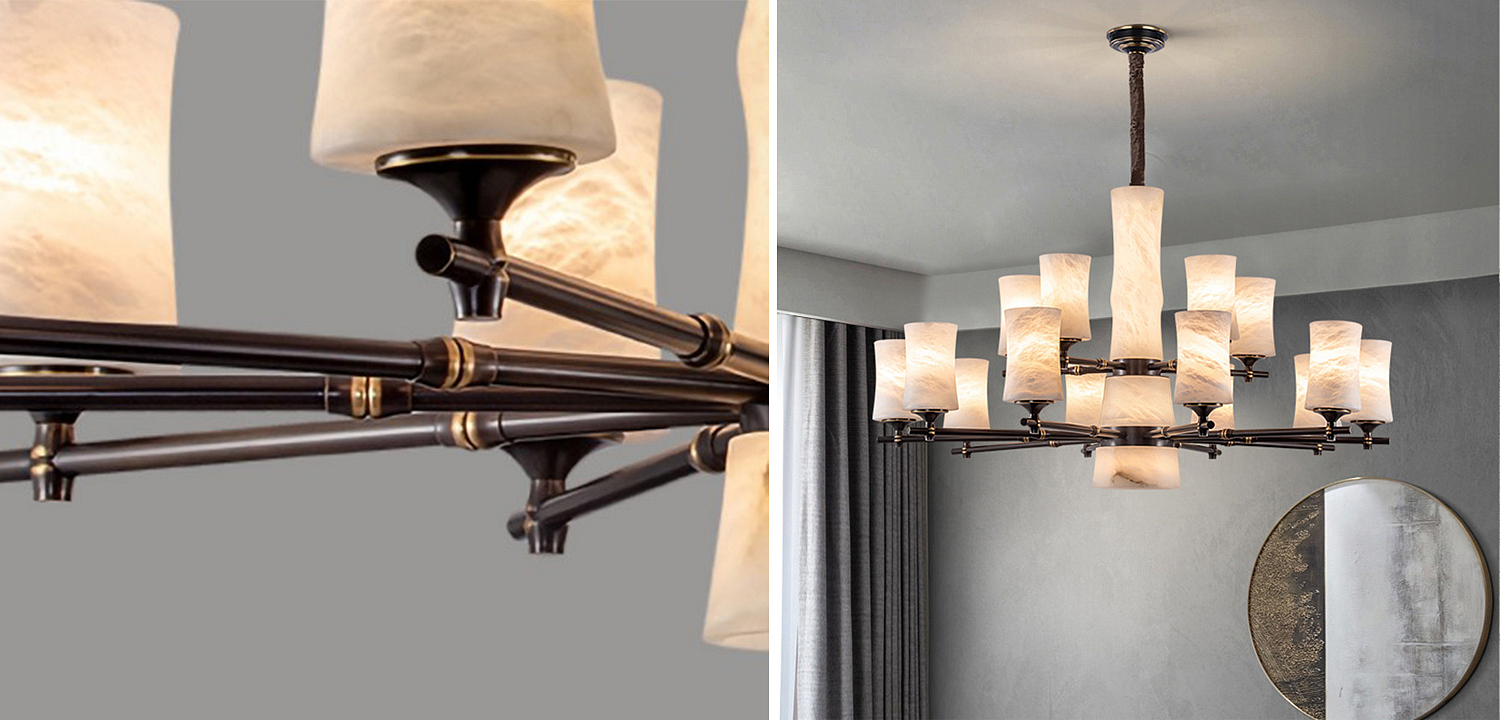 Дизайнерская люстра 15 плафонов из натурального мрамора Marble Shades Chandelier Дизайнерская люстра 15 плафонов из натурального мрамора Marble Shades Chandelier - Loft-Concept в Твери
