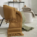 Плед из шерсти цвета охры с бахарамой Waffle Comfort варинант исполнения - 7 | Loft Concept в Твери