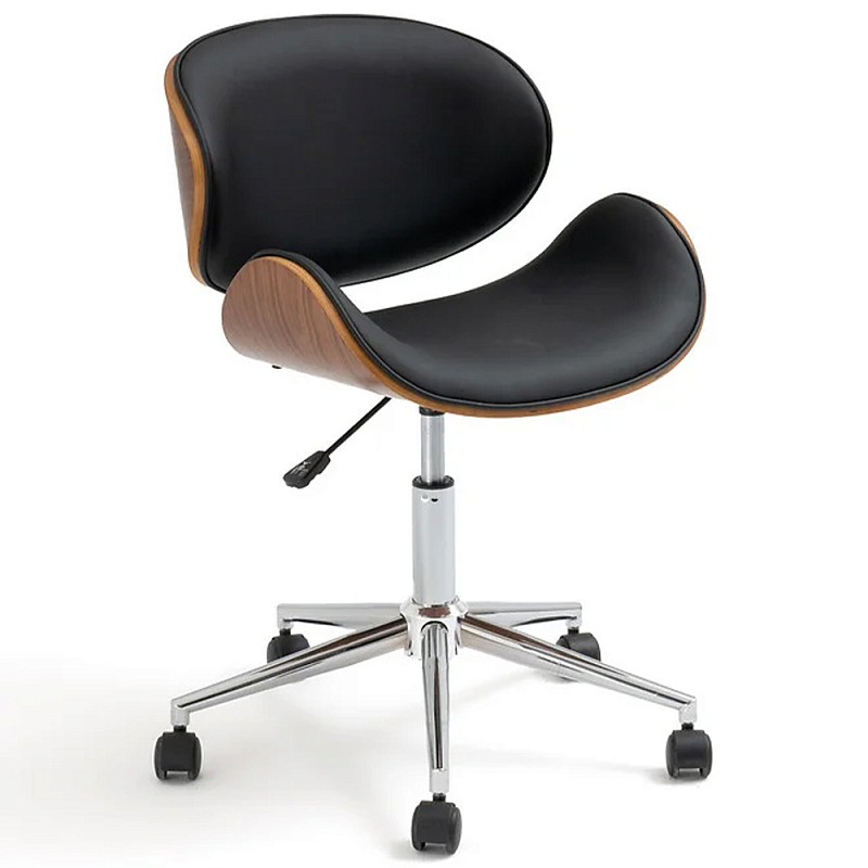 Вращающееся кресло на колёсах Morris Chair Коричневый Черный Хром Вращающееся кресло на колёсах Morris Chair Коричневый Черный Хром в Твери | Loft Concept