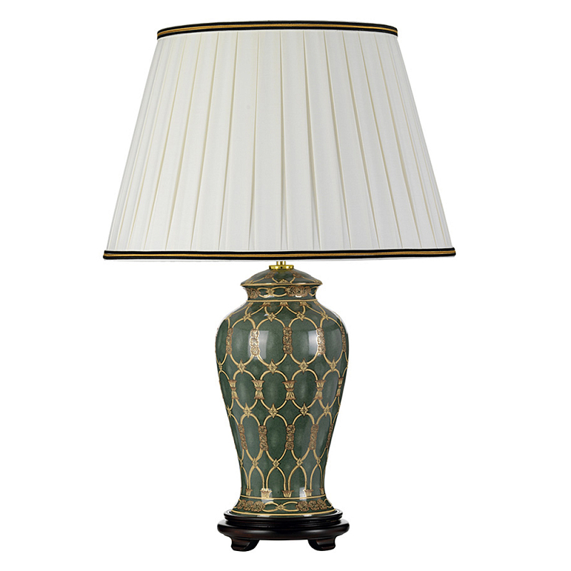 Настольная лампа с керамическим основанием с золотистым решетчатым узором и белым плиссированным абажуром Elstead Lighting Зеленый ivory ( слоновая кость ) Черный Золотой в Твери | Loft Concept 