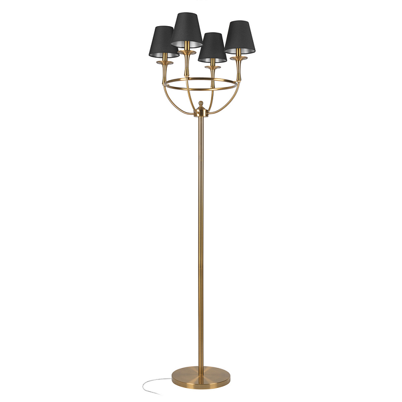 Торшер с металлическим основанием бронзового цвета с черными конусовидными абажурами Dignity Бронза Черный в Твери | Loft Concept 