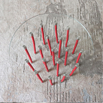 Дизайнерский журнальный стол с круглой прозрачной столешницей и основанием в виде красных металлических тросов Wires варинант исполнения - 4 | Loft Concept в Твери