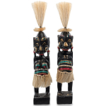 Комплект из 2-х деревянных статуэток Asmat Straw Headdress Statuettes Black Colorful Tattoo варинант исполнения - 1 | Loft Concept в Твери