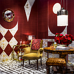 Обои ручная роспись в стиле Арт-деко Assemblage Original colourway on red silk dupion варинант исполнения - 1 | Loft Concept в Твери