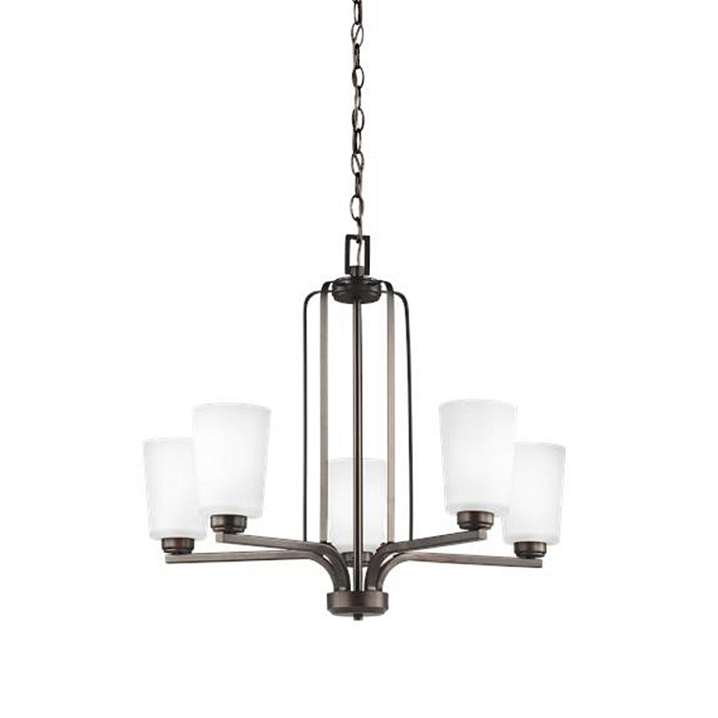 Люстра бронзового цвета с 5-ю матовыми стеклянными плафонами Generation Lighting Бронза Белый Бежевый в Твери | Loft Concept 