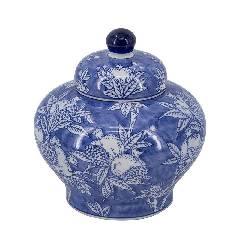 Ваза с крышкой в китайском стиле Гранатовое дерево Blooming Pomegranate Синий Белый в Твери | Loft Concept 