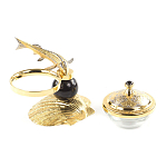 Икорница с декором "Стерлядка на ракушке" с гравировкой на подставке из натурального камня Обсидиан Decorative Cavair Dishes варинант исполнения - 3 | Loft Concept в Твери