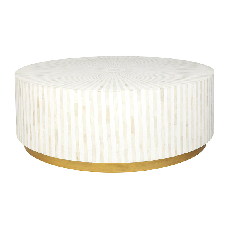 Стол журнальный Белый RADIAL BONE INLAY COFFEE TABLE NATURAL Белый ivory ( слоновая кость ) Золотой в Твери | Loft Concept 