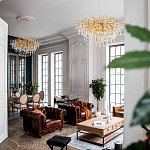 Люстра подвесная с прозрачными стеклянными подвесками в форме капель Диаметр 100 см Droplet Chandelier варинант исполнения - 11 | Loft Concept в Твери