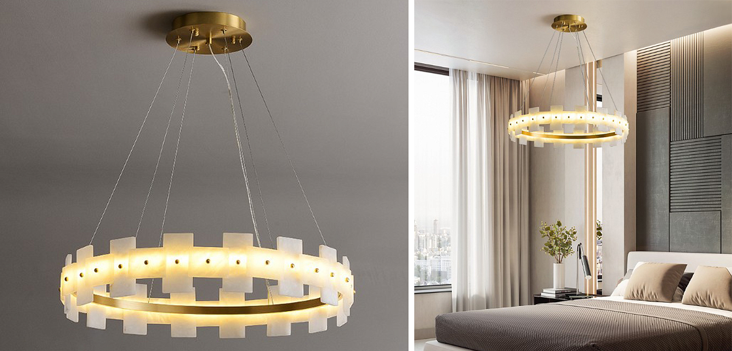 Дизайнерская светодиодная люстра с пластинами из натурального мрамора Marble Plates Chandelier Дизайнерская светодиодная люстра с пластинами из натурального мрамора Marble Plates Chandelier - Loft-Concept в Твери