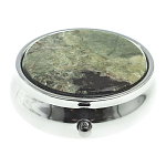 Таблетница карманная круглая с 3-мя отделениями с зеркалом и накладкой из натурального камня Апатит Желтый Silver Stone Pillboxes варинант исполнения - 3 | Loft Concept в Твери