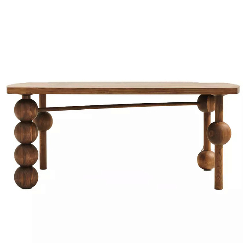 Обеденный стол деревянный с круглыми декоративными элементами на ножках Koko Орех в Твери | Loft Concept 