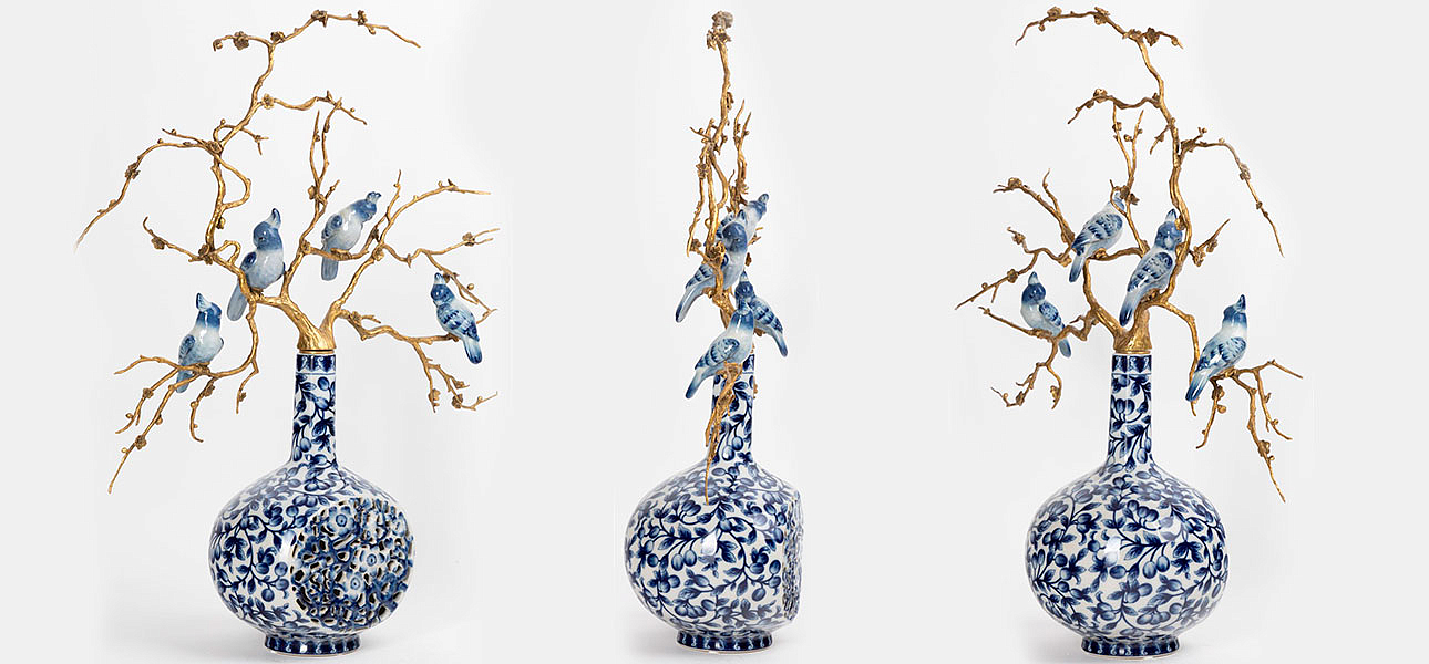 Ваза фарфоровая с орнаментом с фигурками птиц Porcelain Bird Ваза фарфоровая с орнаментом с фигурками птиц Porcelain Bird - Loft-Concept в Твери