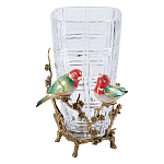 Ваза стеклянная прозрачная с бронзовым основанием в виде ветвей и фарфоровыми птичками Eden Garden варинант исполнения - 1 | Loft Concept в Твери