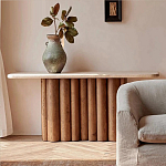 Консоль с овальной столешницей и фактурным деревянным основанием Enzo варинант исполнения - 5 | Loft Concept в Твери